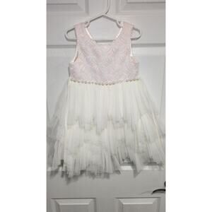Girls 4T Couture Princess Formal Easter Dress Pink Lace Thule Tiered Tieback